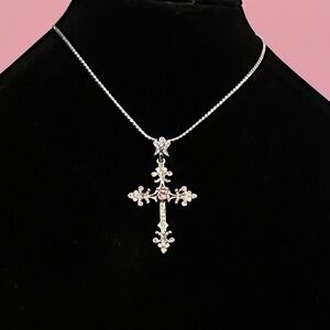 Cookie Lee silver tone rhinestone gothic cross pendant necklace